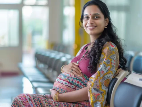 Indian pregnant woman at gynecology clinic